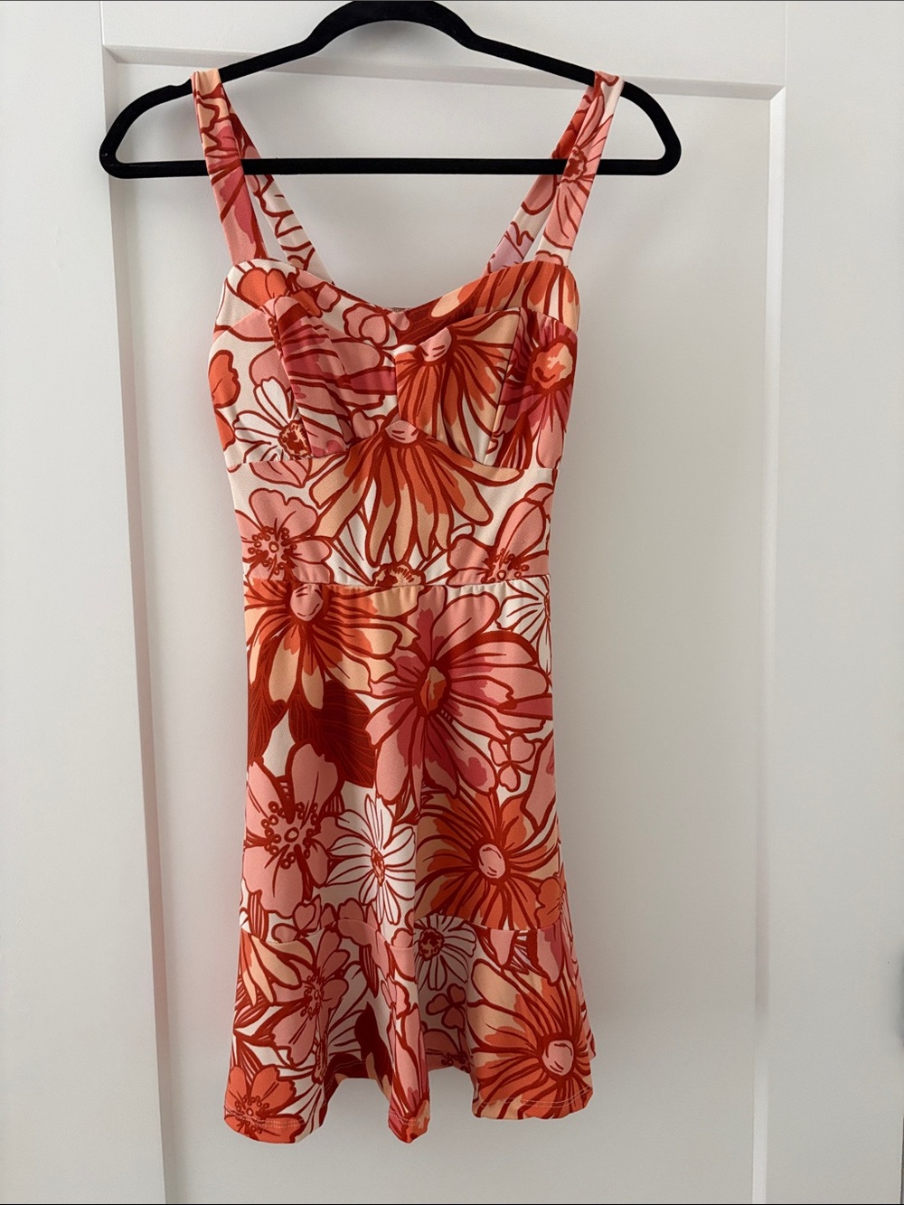 AUW Floral Mini Dress in Coral and Pink